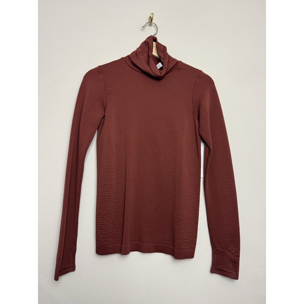 Athleta Womens Flurry Ribbed Turtleneck Top Size XS Burgundy Long Sleeve Stretch